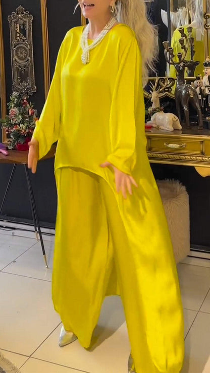 Conjunto Femenino Casual de Color Sólido con Frente Corto y Espaldas Largas