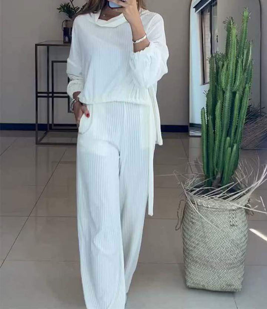Conjunto Femenino Casual de Manga Larga de Color Sólido