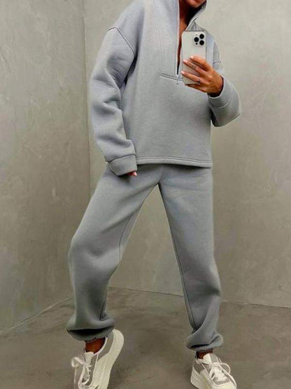 Conjunto Femenino Casual Deportivo de Dos Piezas con Cremallera y Cuello Alto y Manga Larga
