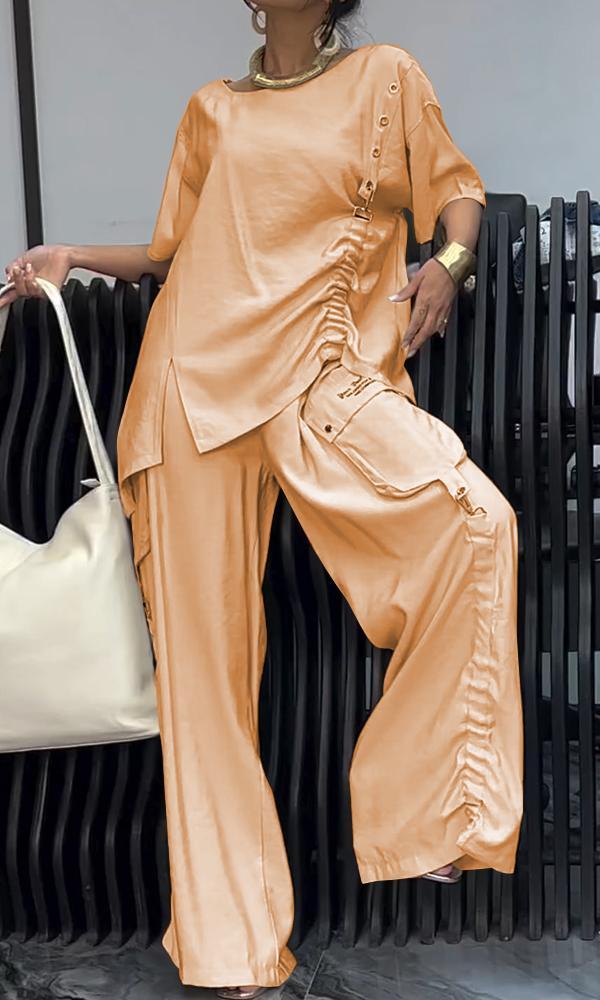 Conjunto Femenino Confortable de Top y Pantalones de Dos Piezas