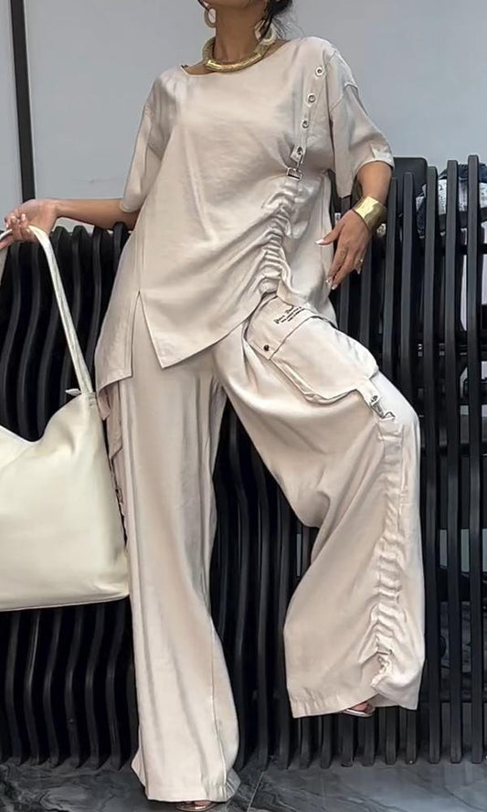 Conjunto Femenino Confortable de Top y Pantalones de Dos Piezas