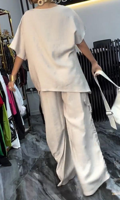 Conjunto Femenino Confortable de Top y Pantalones de Dos Piezas