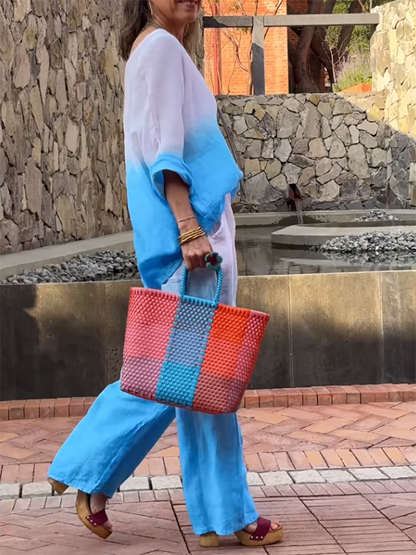 Conjunto Femenino de Algodón y Lino con Gradiente de Dos Piezas