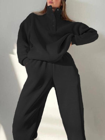 Conjunto Femenino de Botones con Cuello Alto de Dos Piezas