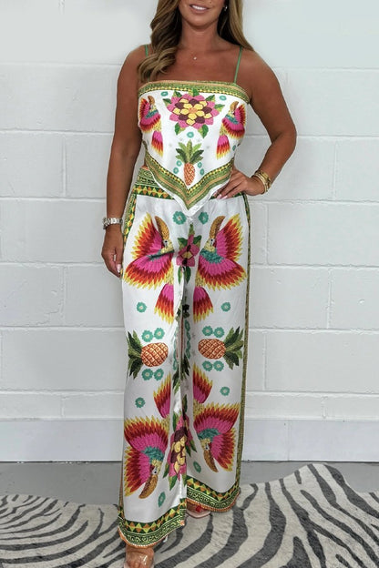 Conjunto Femenino de Pantalón y Pañuelo con Estampado de Loro