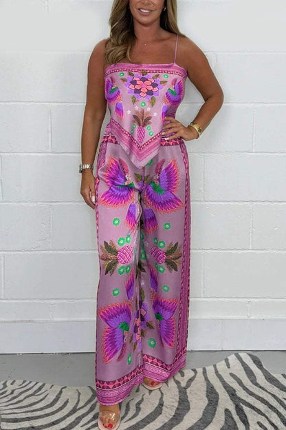 Conjunto Femenino de Pantalón y Pañuelo con Estampado de Loro