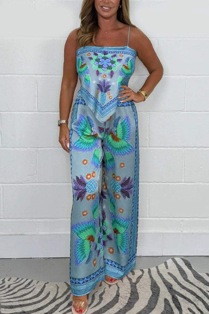 Conjunto Femenino de Pantalón y Pañuelo con Estampado de Loro