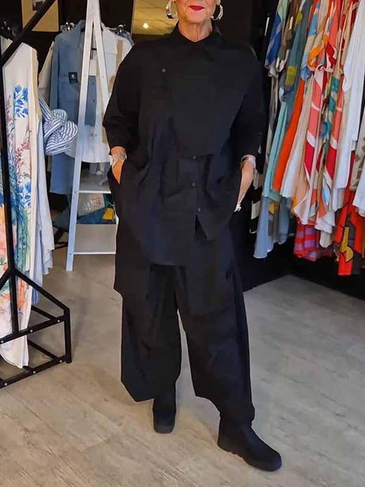 Conjunto Femenino de Color Sólido con Solapa de Dos Piezas