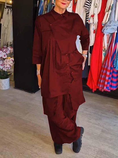 Conjunto Femenino de Color Sólido con Solapa de Dos Piezas
