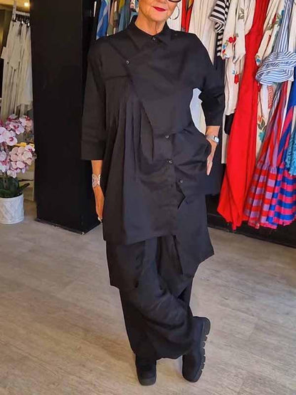 Conjunto Femenino de Color Sólido con Solapa de Dos Piezas