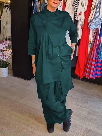 Conjunto Femenino de Color Sólido con Solapa de Dos Piezas