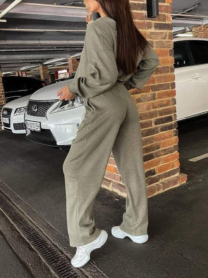 Conjunto Femenino de Chaqueta de Punto con Botones y Pantalones de Dos Piezas