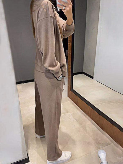 Conjunto Femenino de Chaqueta de Punto con Botones y Pantalones de Dos Piezas