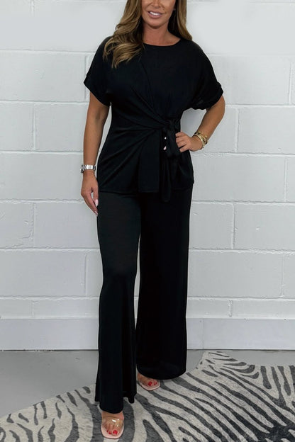 Conjunto Femenino de Top con Amarre Frontal y Pantalones para Lounge Co-Ord