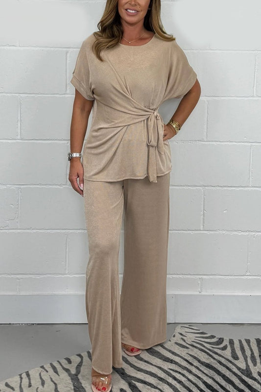 Conjunto Femenino de Top con Amarre Frontal y Pantalones para Lounge Co-Ord