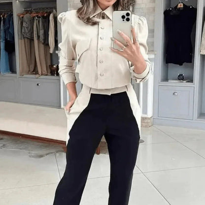 Conjunto Femenino Social Camisa Cropped Pantalón Sarja