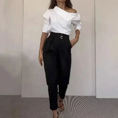Conjunto Femenino Social Cuello Asimétrico