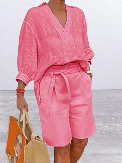 Conjunto Suelto de Dos Piezas de Algodón y Lino de Moda Femenina
