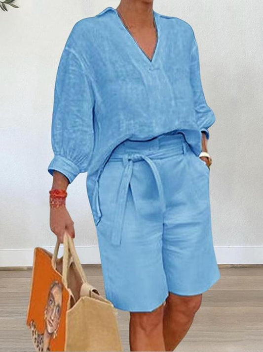 Conjunto Suelto de Dos Piezas de Algodón y Lino de Moda Femenina