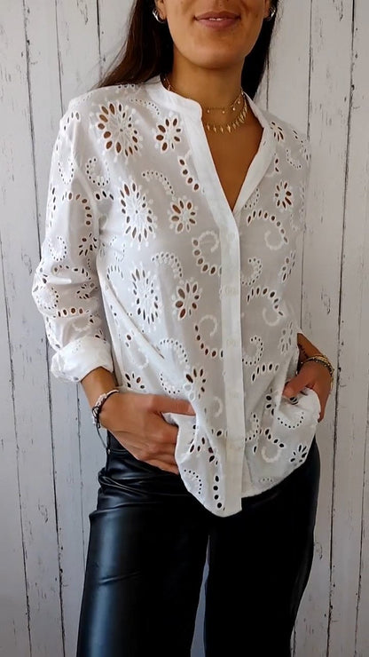 Camisa vazada de algodão e linho