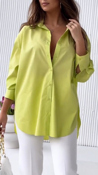 Camisa de Cor Sólida com Lapela