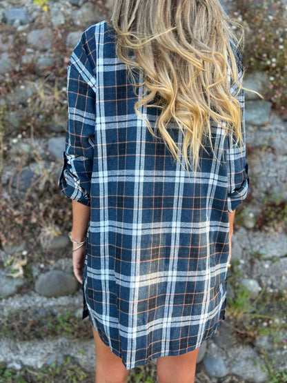 Camisa com Lapela e Mangas 3/4 Xadrez