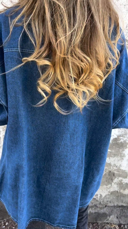 Camisa Casual Jeans com Lapela
