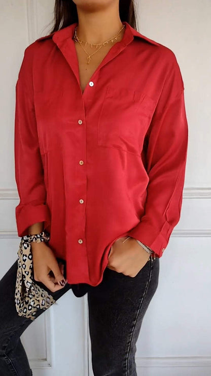 Camisa Casual com Lapela e Mangas Longas