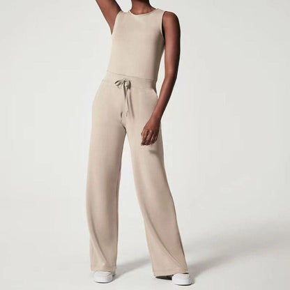 Mono Casual Sin Mangas Pantalón De Pierna Ancha Con Bolsillos