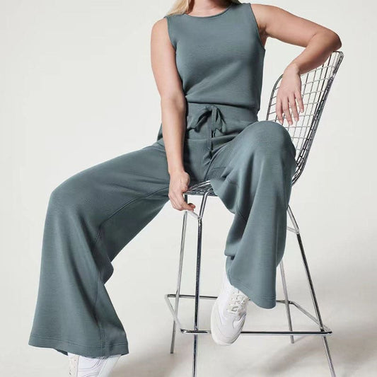 Mono Casual Sin Mangas Pantalón De Pierna Ancha Con Bolsillos