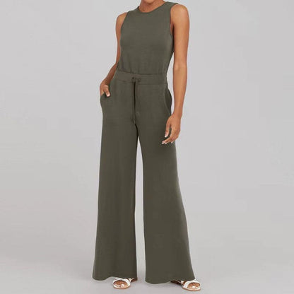 Mono Casual Sin Mangas Pantalón De Pierna Ancha Con Bolsillos