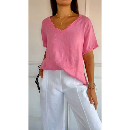Top casual curto com decote em V