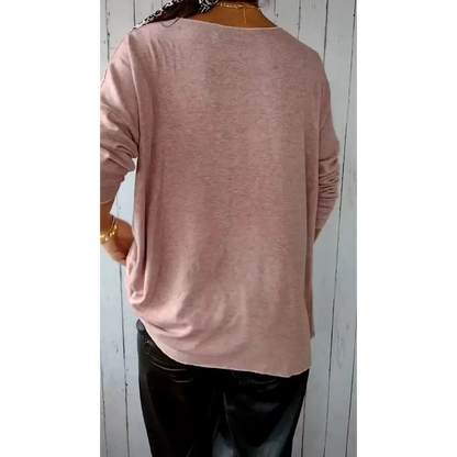 Top Confortável com Gola Redonda e Mangas Longas