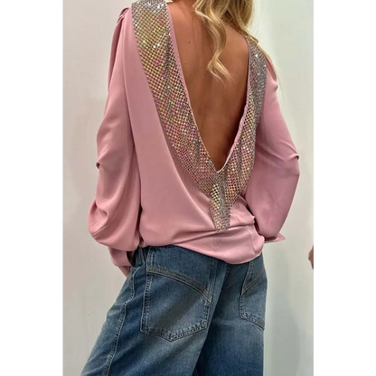 Top Feminino com Decote nas Costas e Aplique de Diamantes