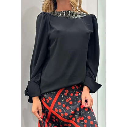 Top Feminino com Decote nas Costas e Aplique de Diamantes