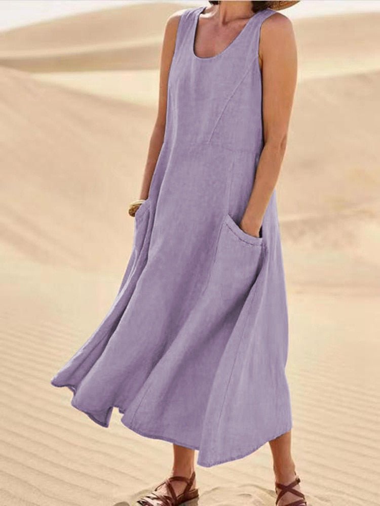 Vestido Femenino Regata Largo Lino